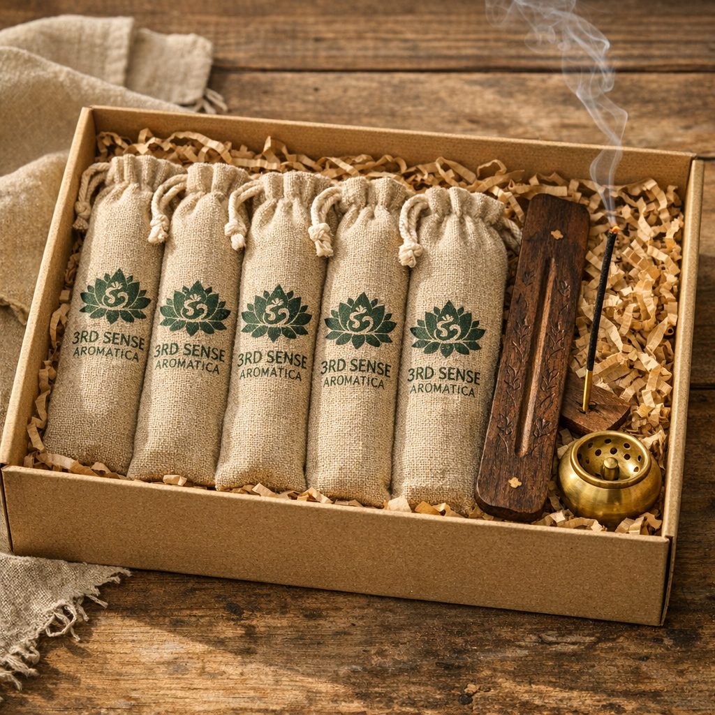 Ritual Gift Box — five incense pouches, holder and brass burner